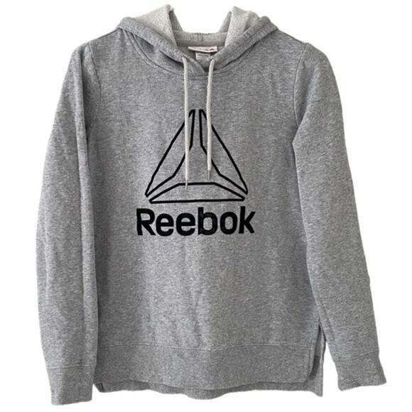 Reebok - Women’s Gray Velour LOGO Hoodie Cotton Blend Sweatshirt - Size Small - Picture 1 of 5